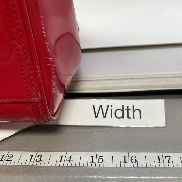 TED BAKER Purse Red Patent Bag Pockets Zip Gold Tone Hardware Satchel - Picture 14 of 14